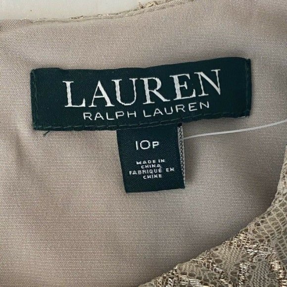 NWT Lauren Ralph Lauren 10P Gold Metallic Lace Sheath Cocktail Dress $170 - Picture 10 of 14